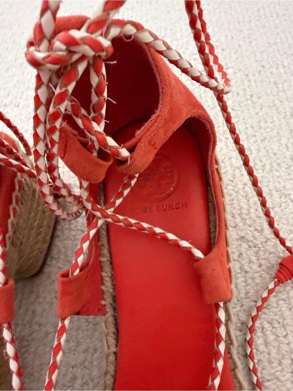 Tory Burch Orange Suede Lace-Up Espadrilles - Women Sz 9.5 - Picture 2 of 8